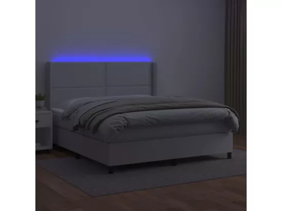 Sommier tapissier et matelas et LED Blanc 180x200 cm Similicuir
