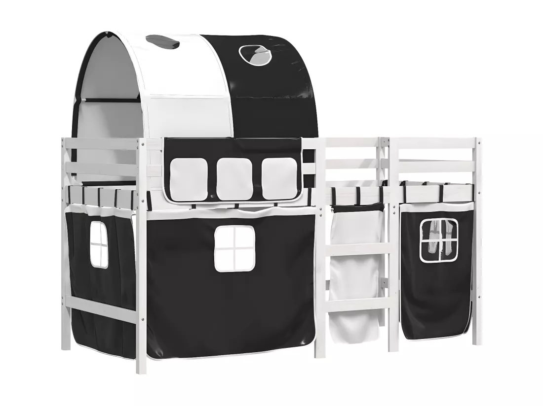 Lit mezzanine enfants et tunnel blanc/noir 90x190 cm pin massif