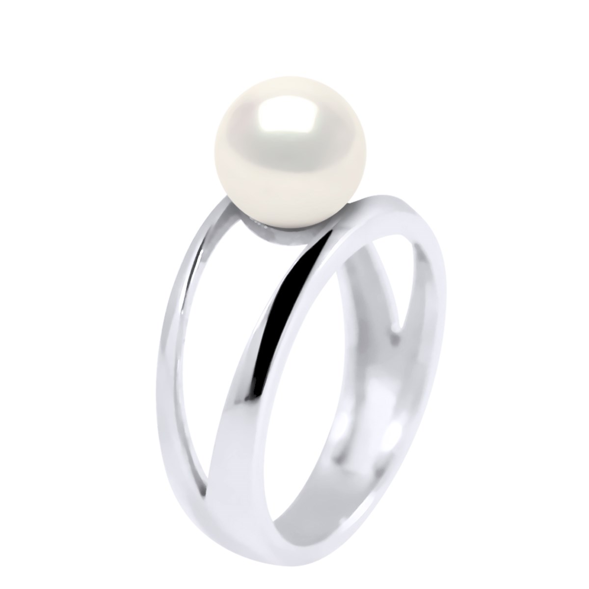 Bague Jonc Perle d'Eau Douce Bouton 7-8 mm Blanche Naturelle Or Blanc