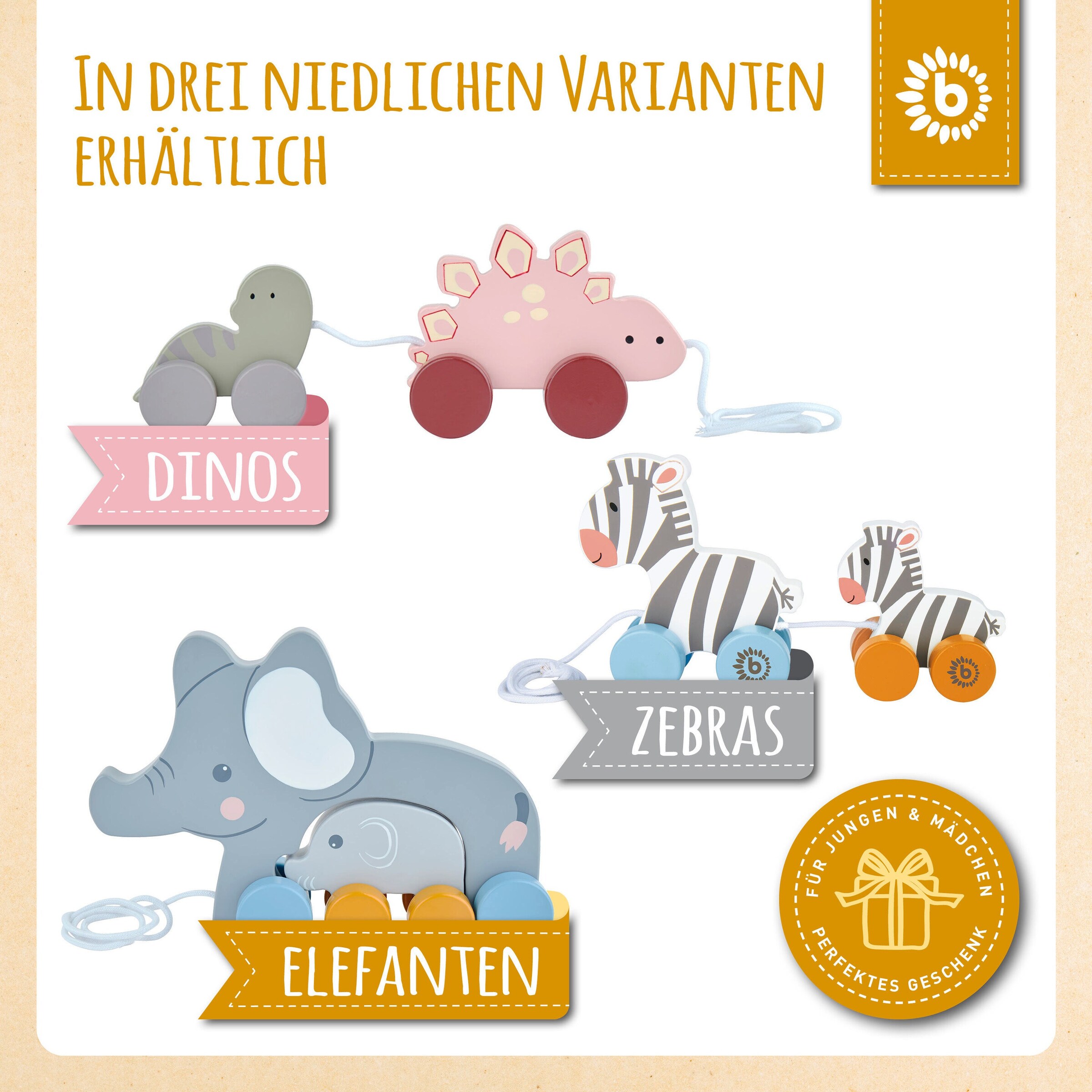 Bieco Nachziehelefanten Holz Tiko - ab 12 Monate Grau