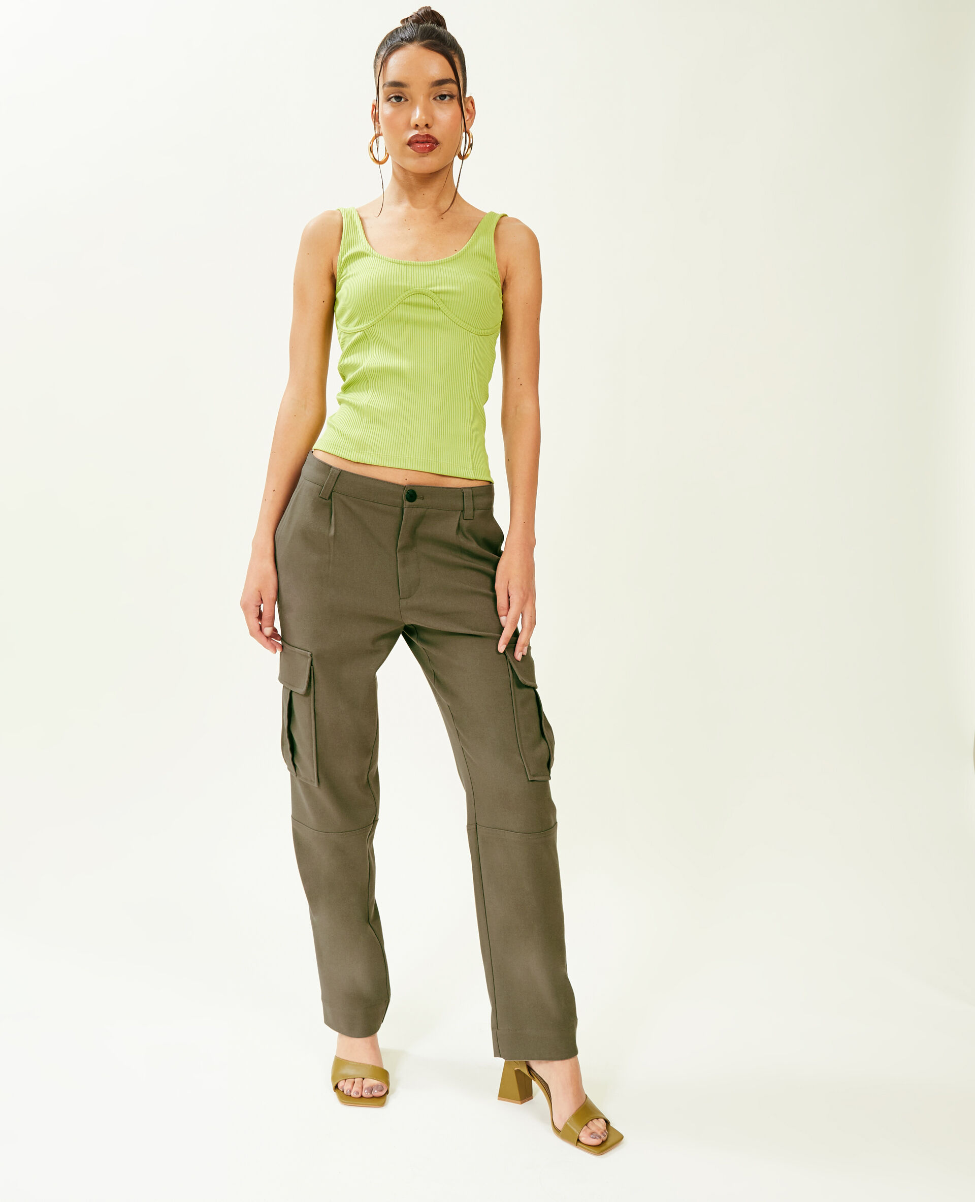 Pantalon cargo uni - Vert kaki