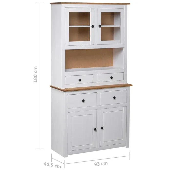 Buffet Haut Blanc 93x40,5x180 Cm Pin Gamme Panama Vaisselier et vitrine