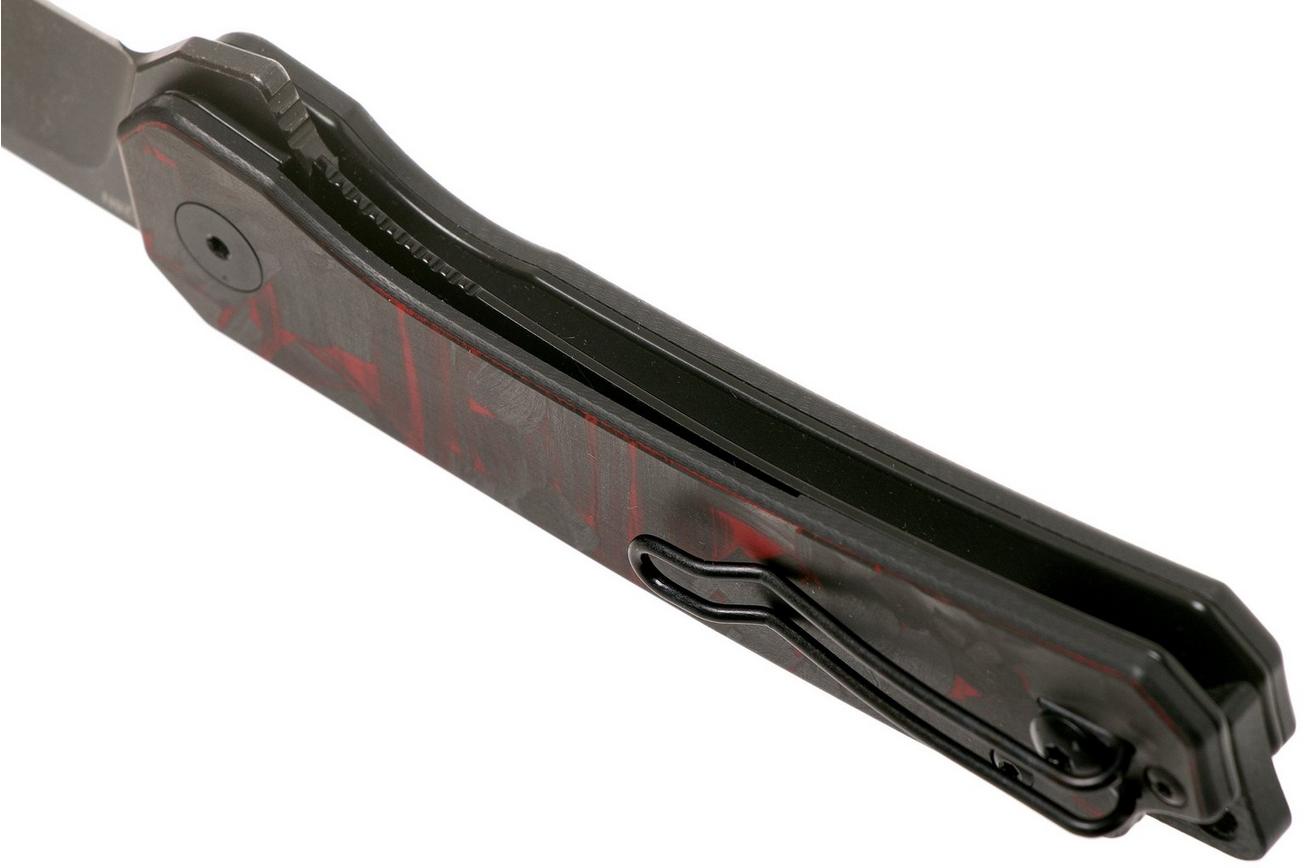 QSP Knife Osprey QS139-F2 Red Shredded Carbonfiber, Blackwashed, zakmes