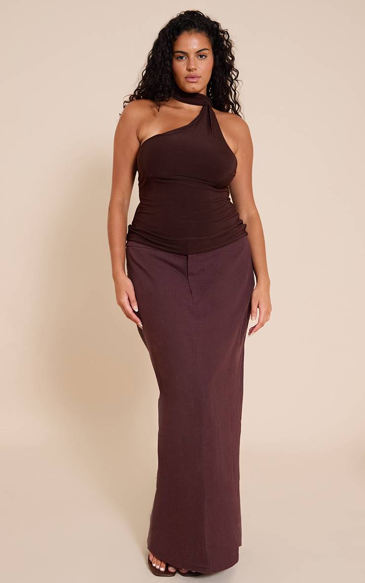 Deep Chocolate Jupe Longue Évasée En Lin Premium Grande Taille Coordonnée
