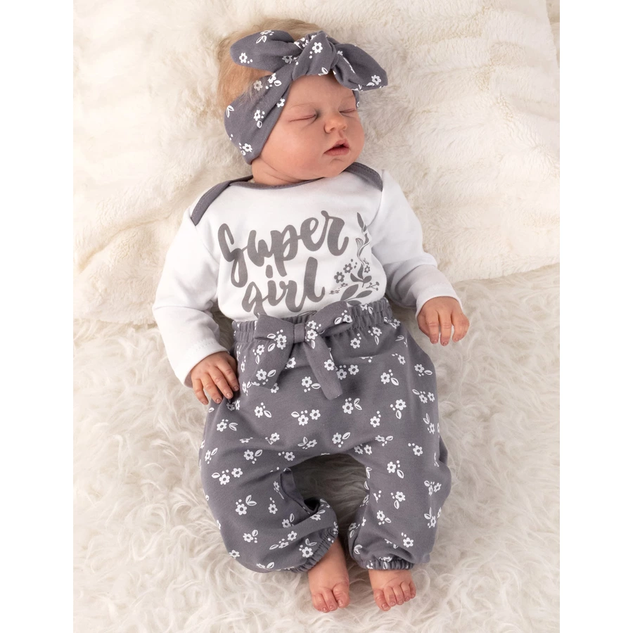 Baby Sweets 3tlg Set Body + Hose + Mütze Lieblingsstücke weiß grau
