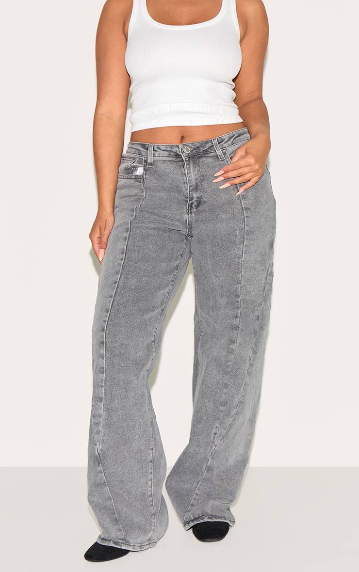 Gris Jean Large Taille Haute En Denim Stretch Shape Avec Détails De Coutures