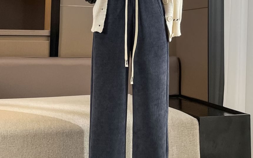 Dovitade - Corduroy broek met trekkoord en letters in de taille en wijde pijpen