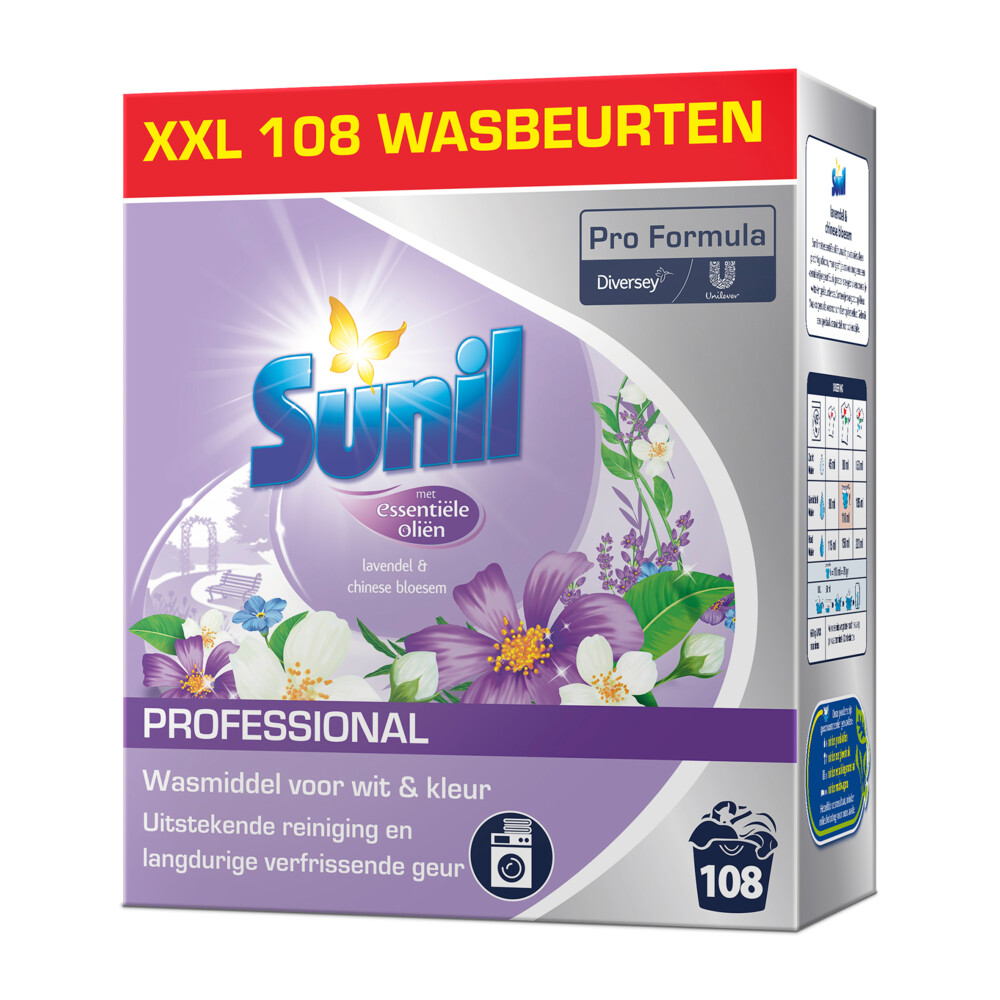Sunil Professional Wasmiddel Poeder Lavendel & Chinese Bloesem - 108 Wasbeurten Pro Formula7,56 kg