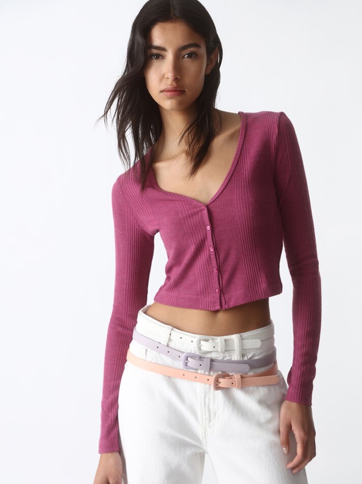 Camiseta com botões - Rosa Malva