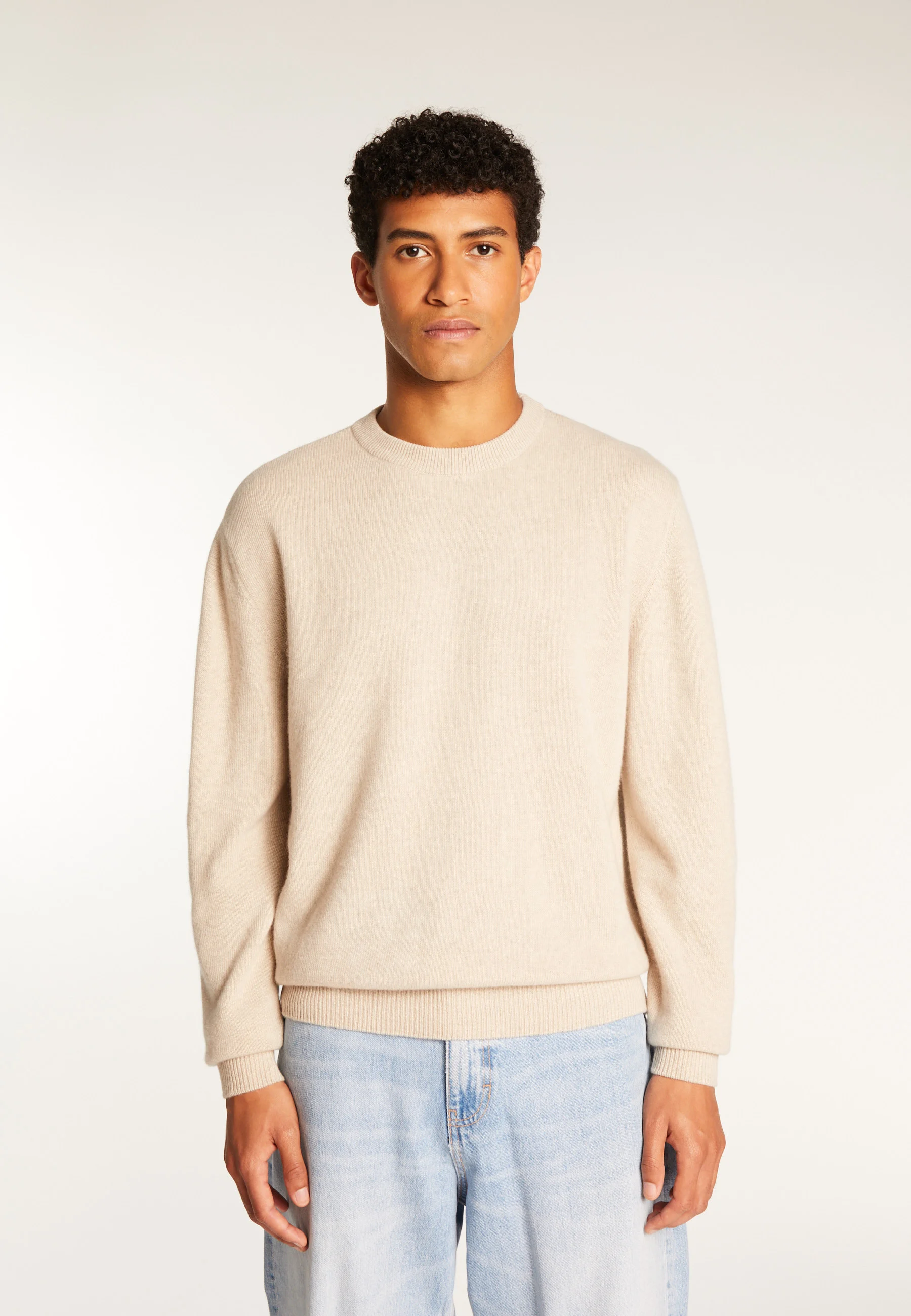 THOMAS - Pull col rond en laine mérinos | Beige