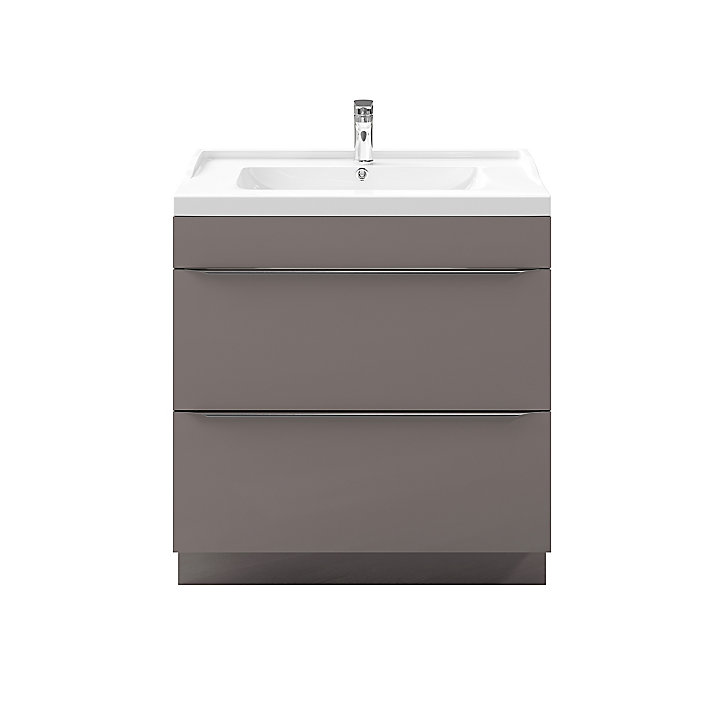 Meuble sous vasque à poser GoodHome Imandra gris taupé 80 cm + plan vasque Lana