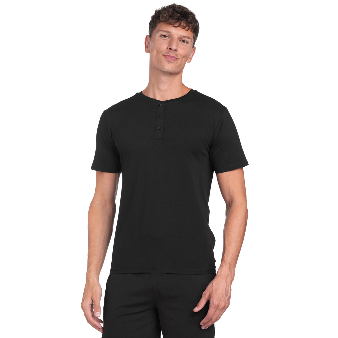 VanVaan Herren T-Shirt mit Serafino-Ausschnitt schwarz