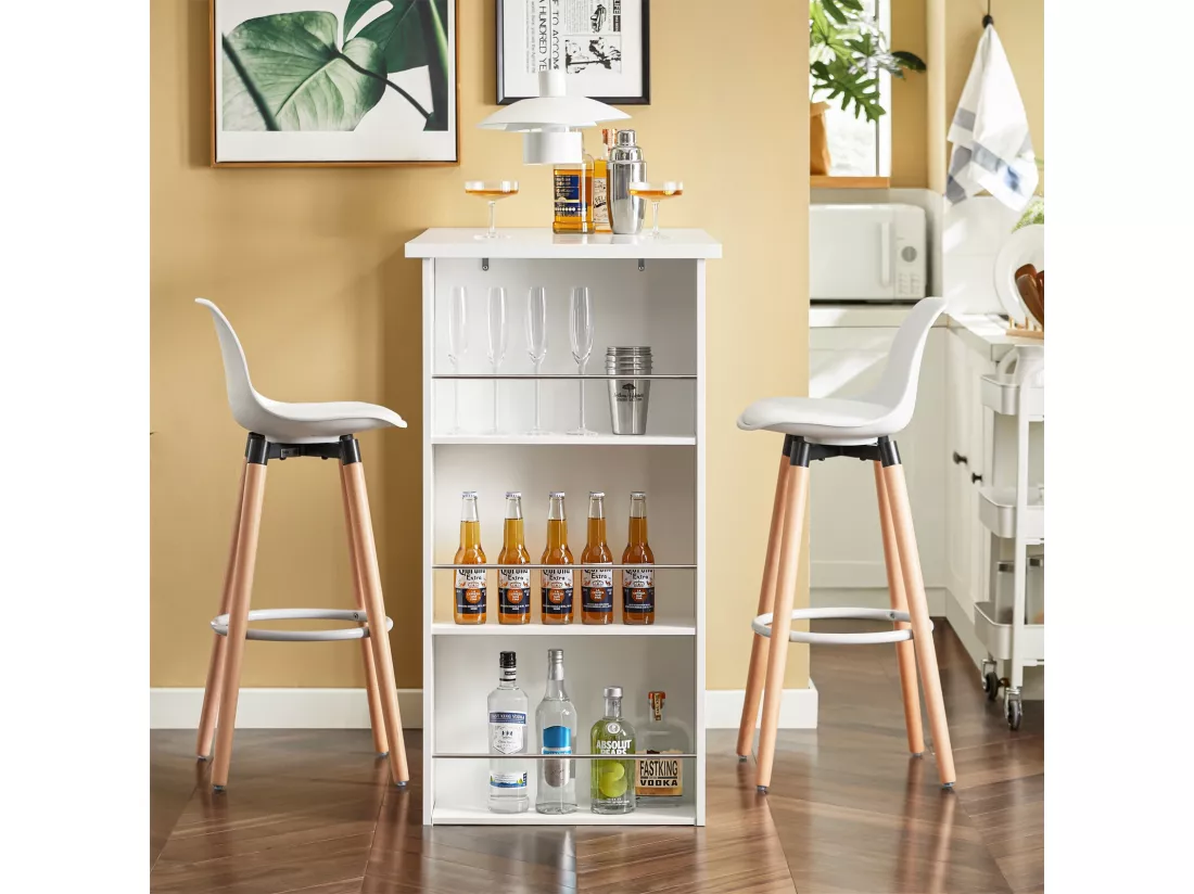 Table Haute De Bar Mange-debout Cuisine Avec Rangements, Blanc, Fwt17-w