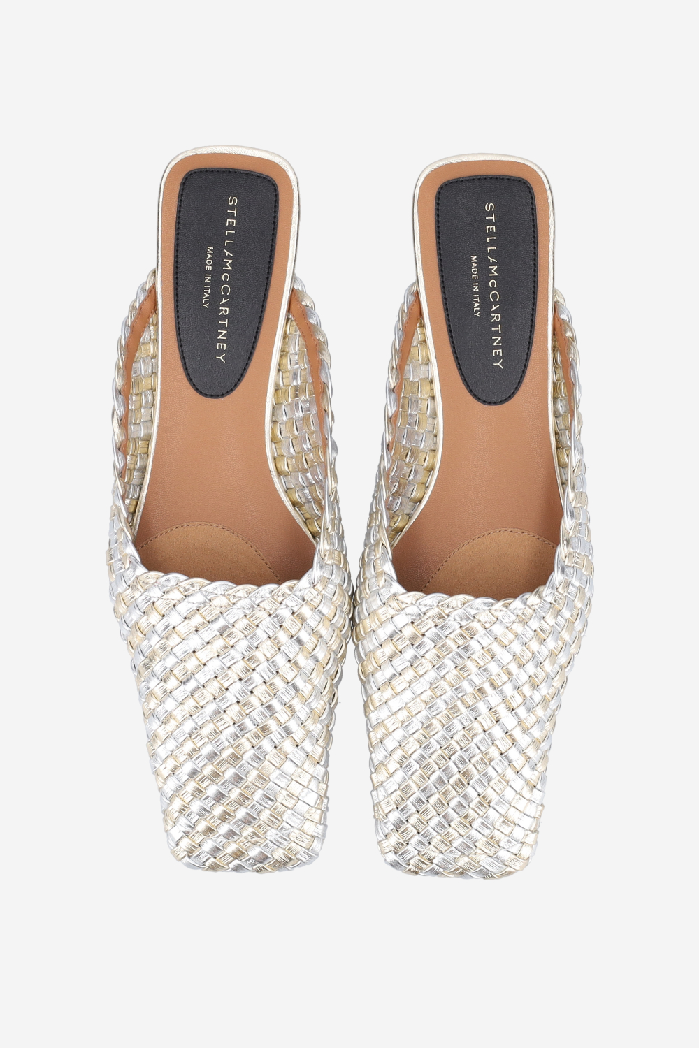 Metallic woven mules