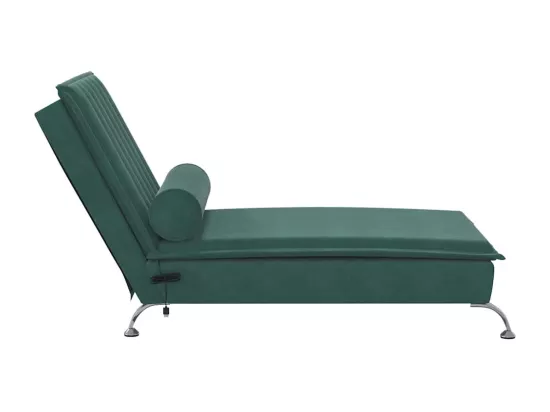 Chaise longue de massage avec traversin vert foncé velours