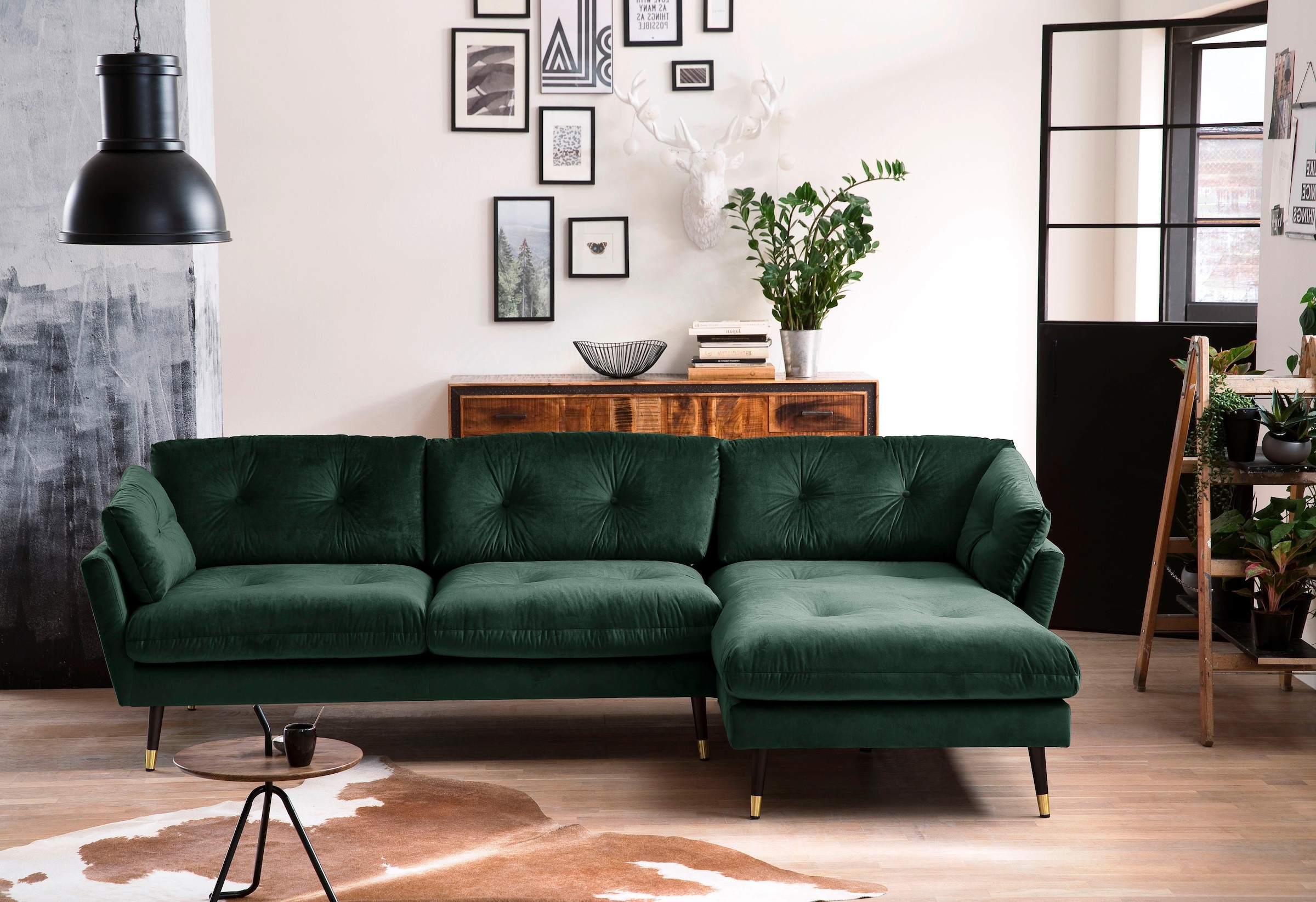 Trends by HG Ecksofa »Japan L-Form« mit Fuss in Holz-Metallkombination, Recamiere rechts oder links