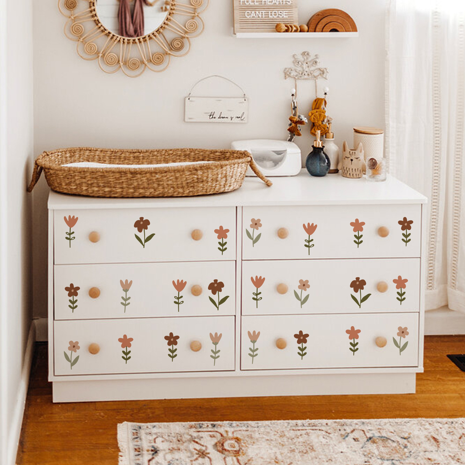 (36er Set) 9x5cm Wandtattoo Hygge Lifestyle Kinderzimmer Aufkleber Home Deko Wandsticker - Blumen