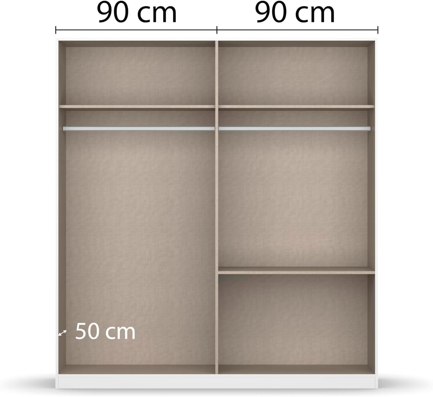 Rauch Möbel Costa, Kleiderschrank für Schlafzimmer, Kinderzimmer, Babyzimmer, Jugendzimmer, Flur, Garderobe 4-türig, 2 Schubladen, Push-to-Open, Farbe Weiß, Breite 181 cm