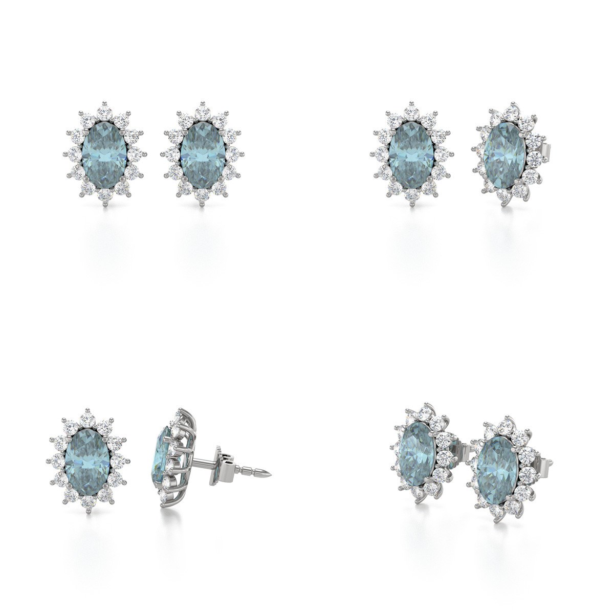 Boucles d'oreilles ADEN Marquise Aigue-Marine et Diamants sur Argent 925 1.4grs
