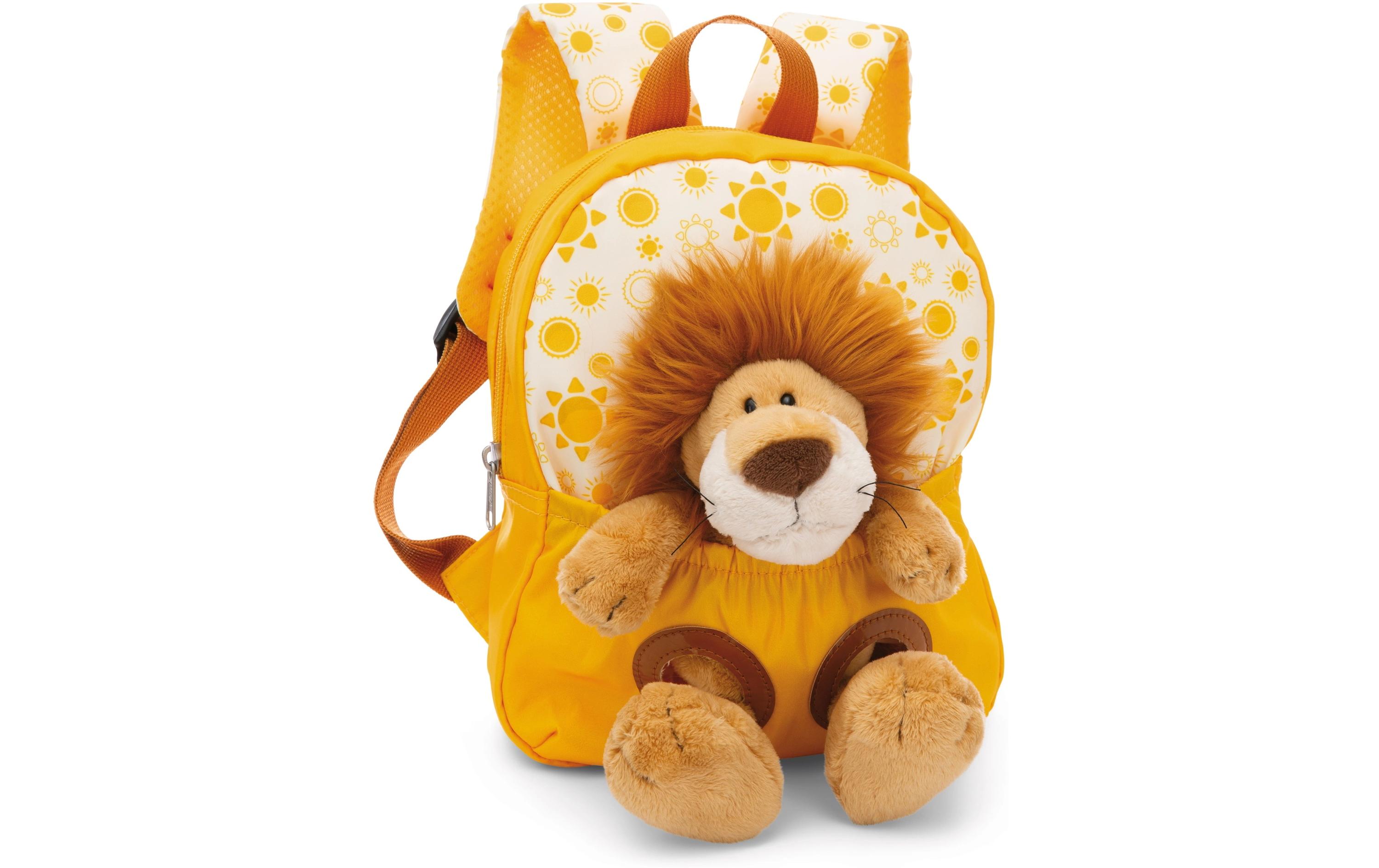 Rucksack gelb mit LöweKindergartenrucksack mit flauschigem Plüsch