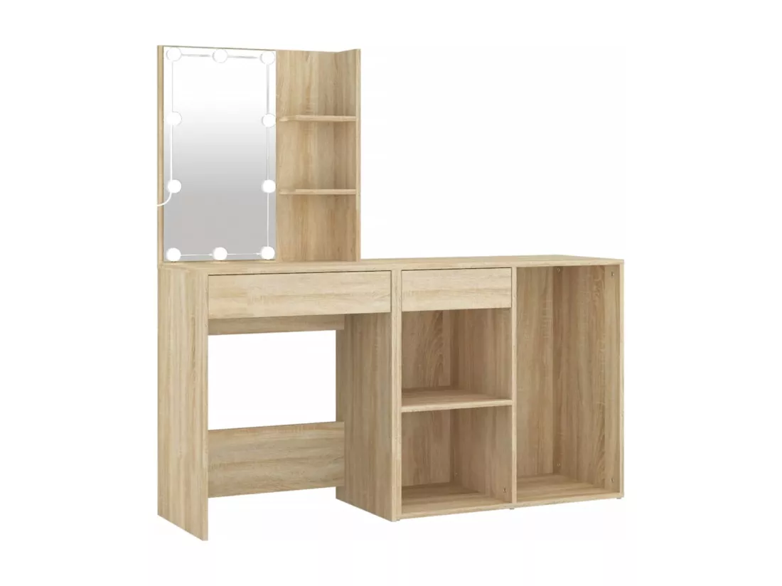 Coiffeuse à LED avec armoire Chêne sonoma Bois d'ingénierie