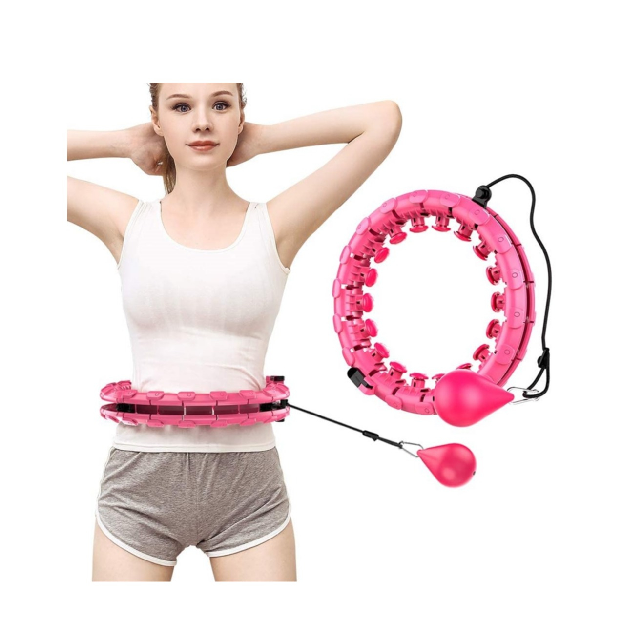 (Ø38cm) Magic Smart Hula Hoop Fitness Reifen Bauchtrainer für Erwachsene (24 Abnehmbare Segmente) - Pink