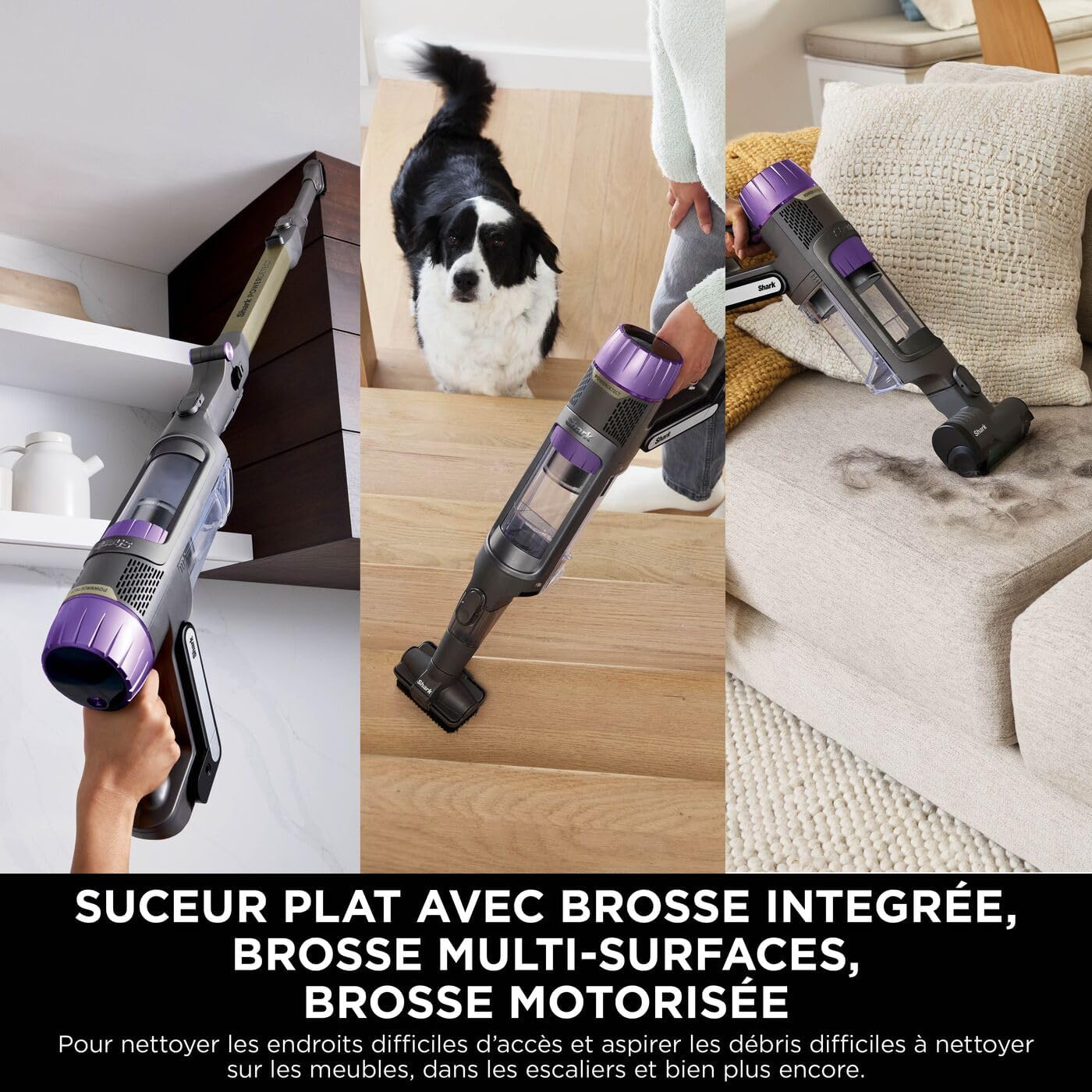 Shark Detect Clean & Empty Aspirateur balai sans fil , aspiration puissante, détection des saletés, base autovidante de 2 L, autonomie de 60 min, anti-emmêlement, brosse, suceur plat, blanc IW3612EU
