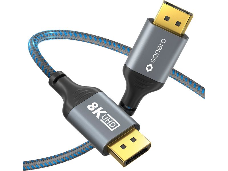 sonero Kabel 8K DisplayPort - DisplayPort, 2 m DisplayPort auf DisplayPort Kabel - 8K60 - grau/blau - 2.00m