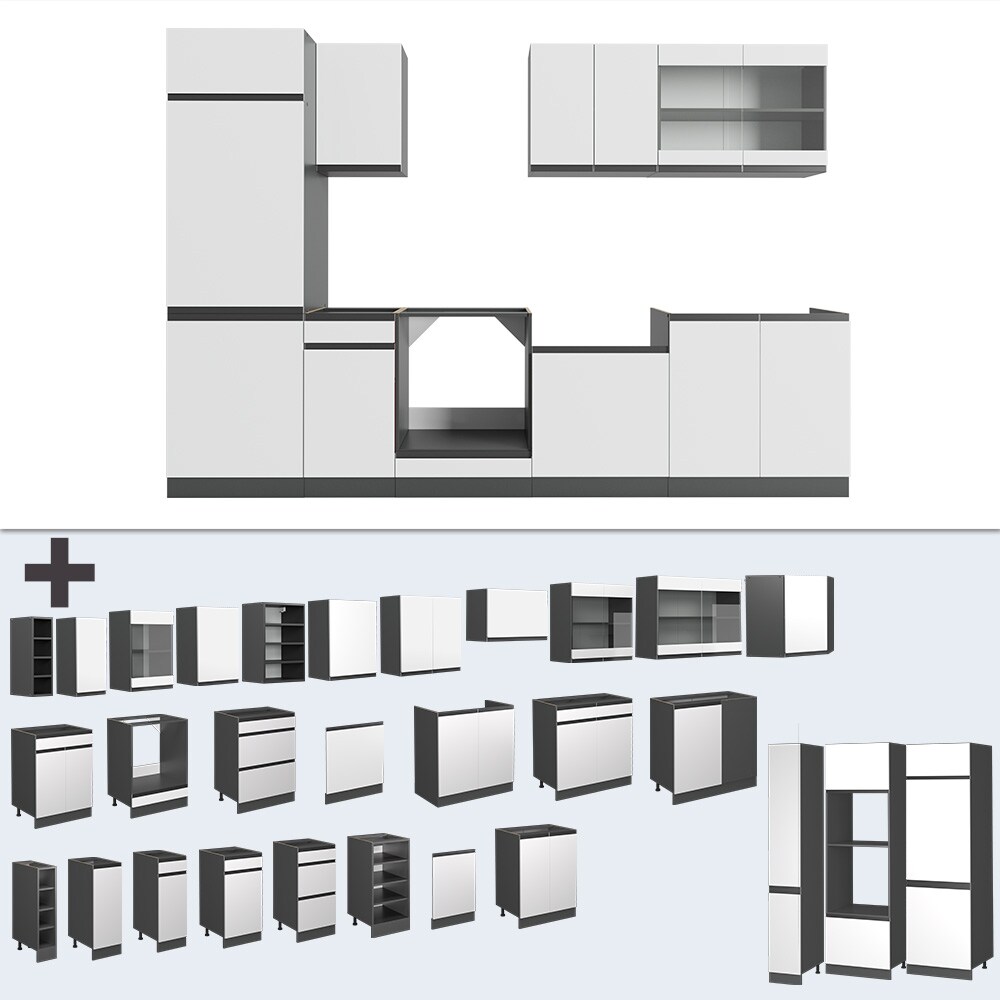 Vicco Küchenzeile Küchenblock Einbauküche R-Line J-Shape Anthrazit Weiß 300 cm modern Küchenschränke Küchenmöbel