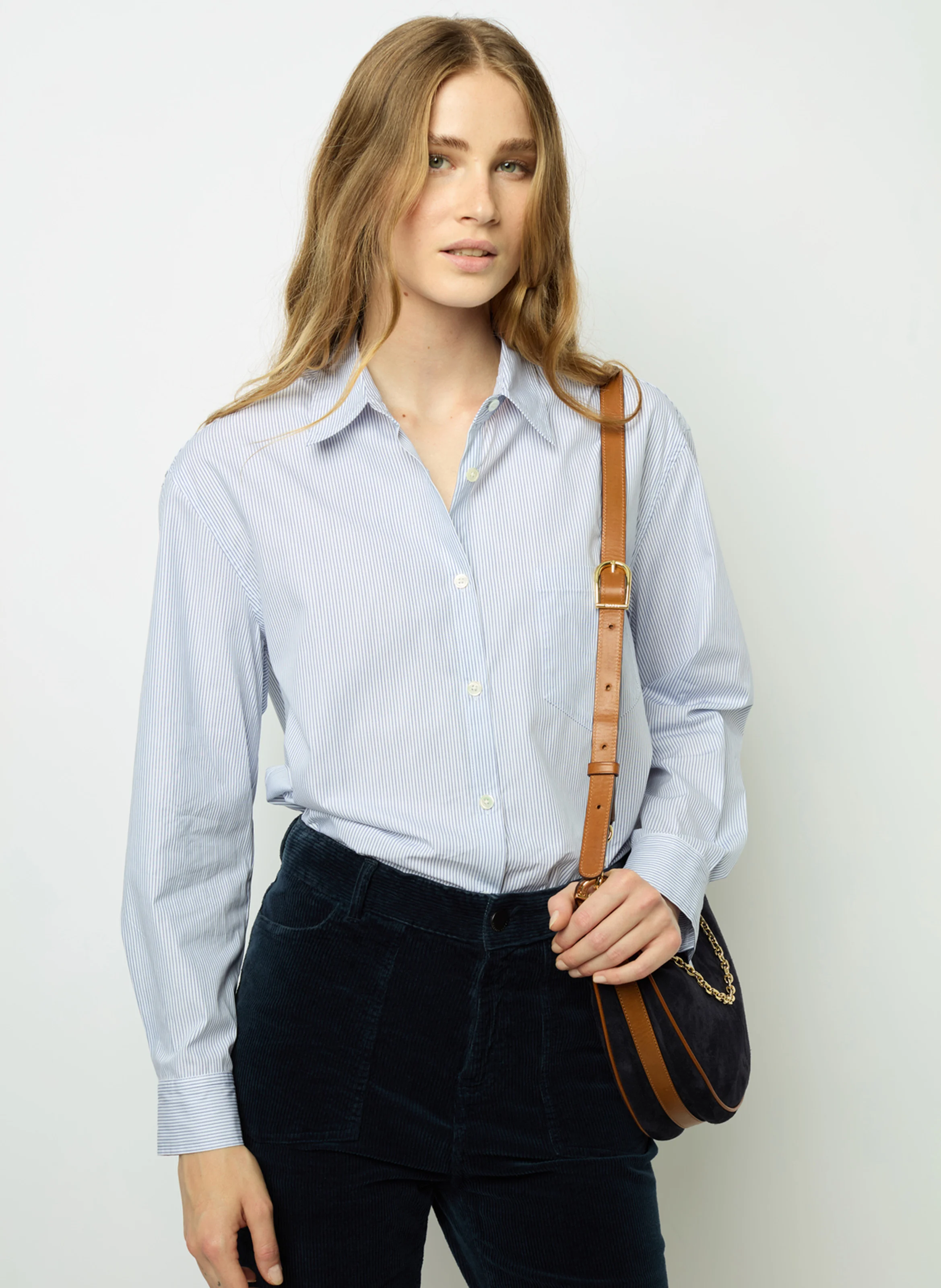 BLANCHE - Chemise droite rayée en coton | Bleu