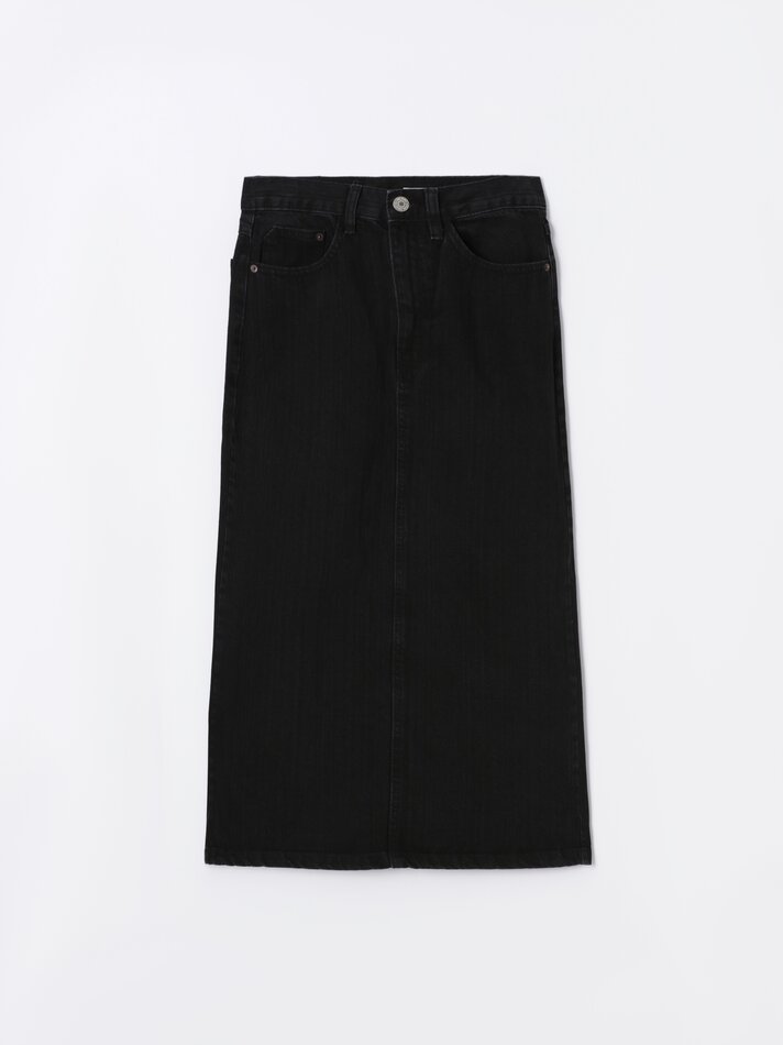 Saia midi jeans - Preta Lavada