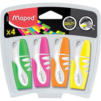 Maped Fluo Peps Pocket - Pack de 4 surligneurs - couleurs assorties