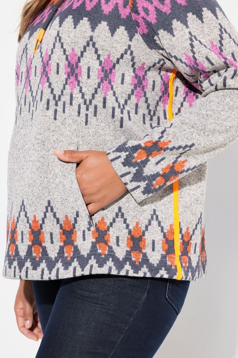 Norweger-Sweatpullover, Troyerkragen, Langarm