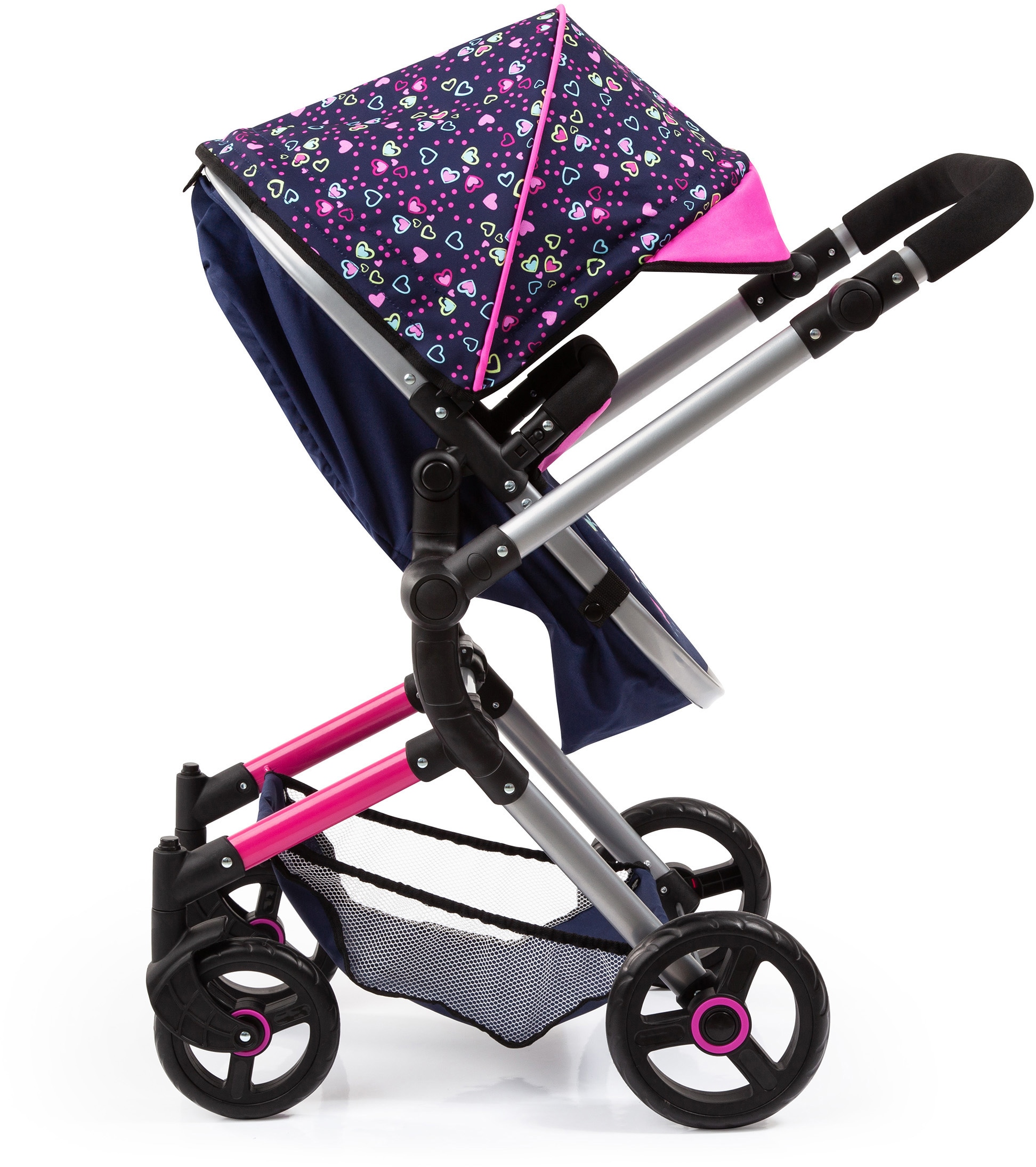 Bayer Kombi-Puppenwagen »Vario, Blau/Pink/Herzchen« inkl. Wickeltasche