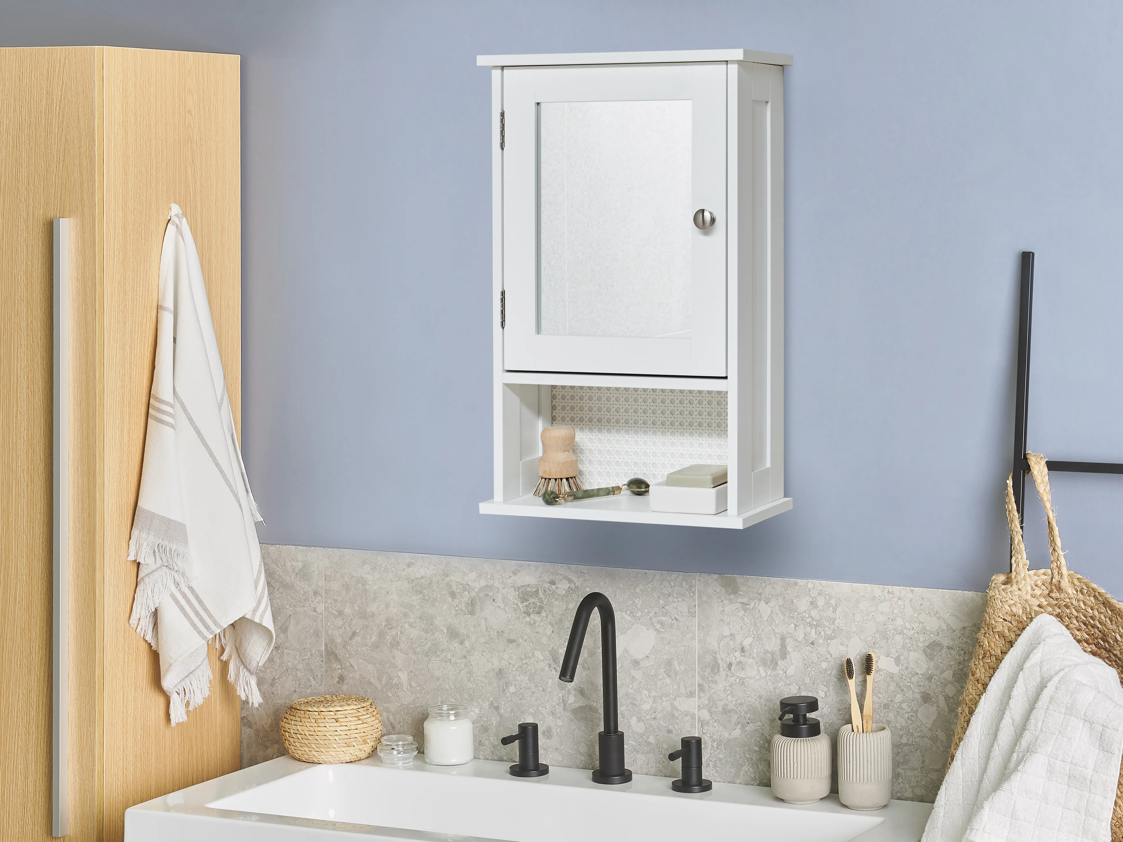 Badkamer wandkast met spiegel HUILA 34 cm 53 cm Wit