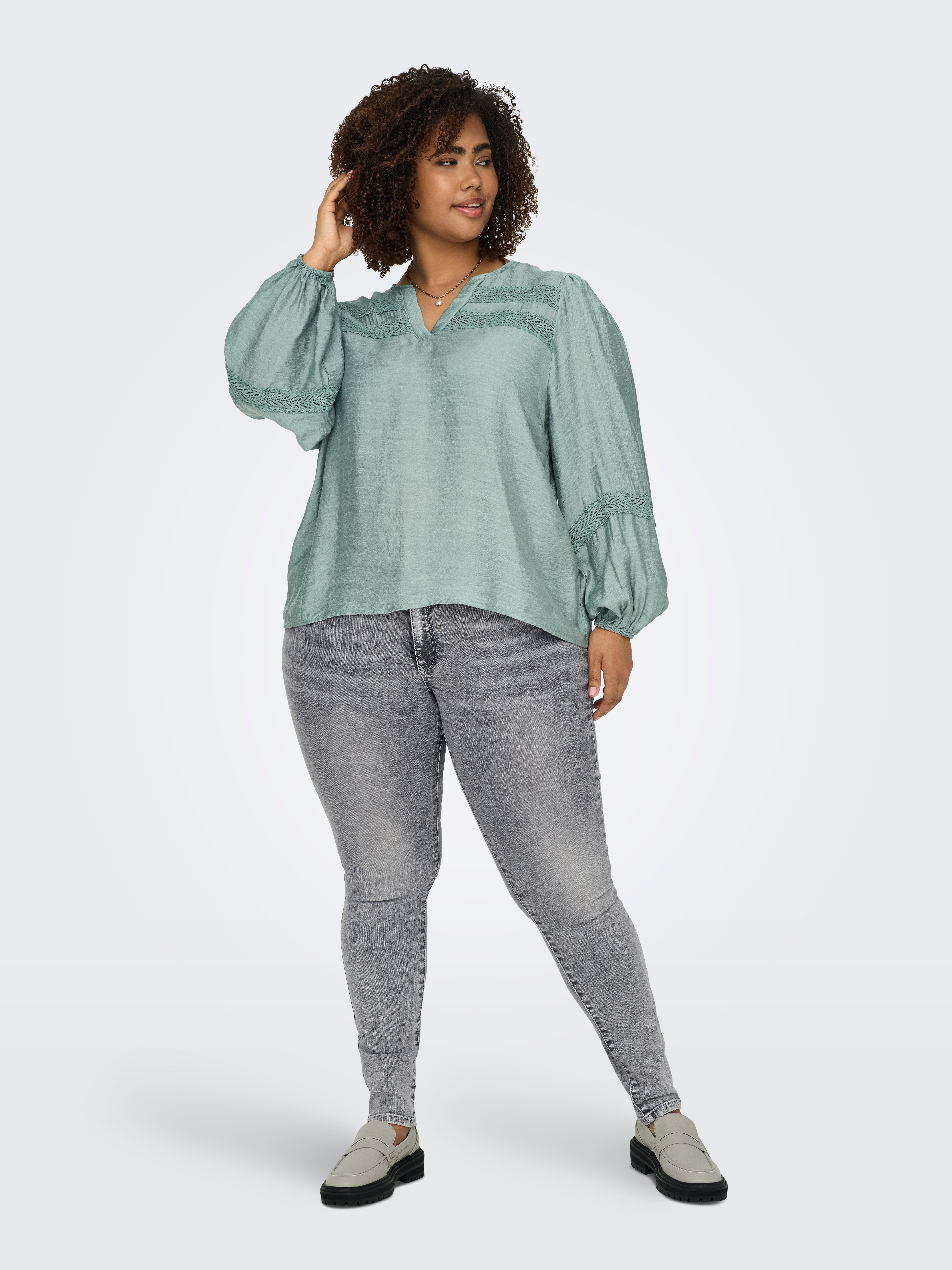 CARROSE Hohe Taille Skinny Fit Jeans Medium Grey Denim