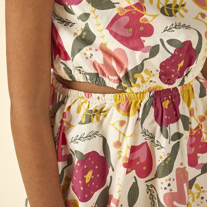 Robe sans manches imprimé floral à fentes latérales pour fille - Blanc