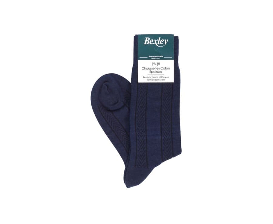 Chaussettes homme épaisses coton rayures chevrons Marine