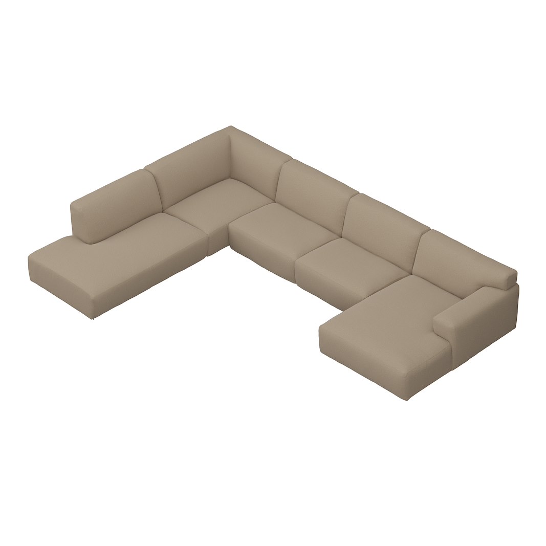 Vesta U-sofa Sjeselong høyre, 3-seter og åpen ende venstre. Big hjørnemodul, Tekstil Gianni Sand, sort metallben 10 cm, Comfort CM