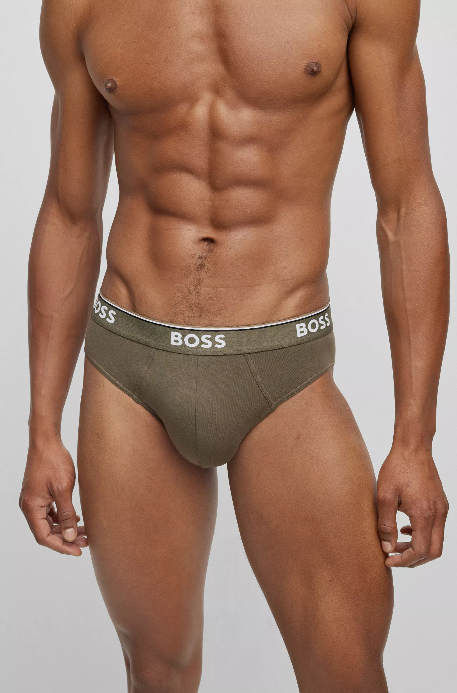 Cuecas BOSS pretas, pacote triplo de algodão elástico com cós com logotipo.