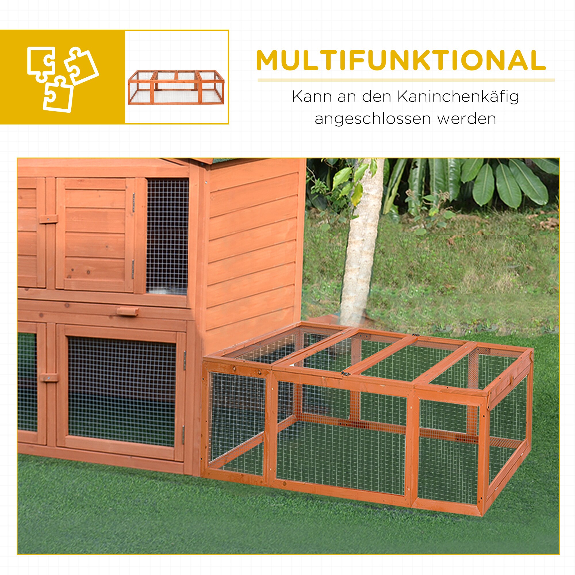 PawHut Freilaufgehege für Zwergkaninchen braun 180 x 90 x 48 cm (LxBxH)