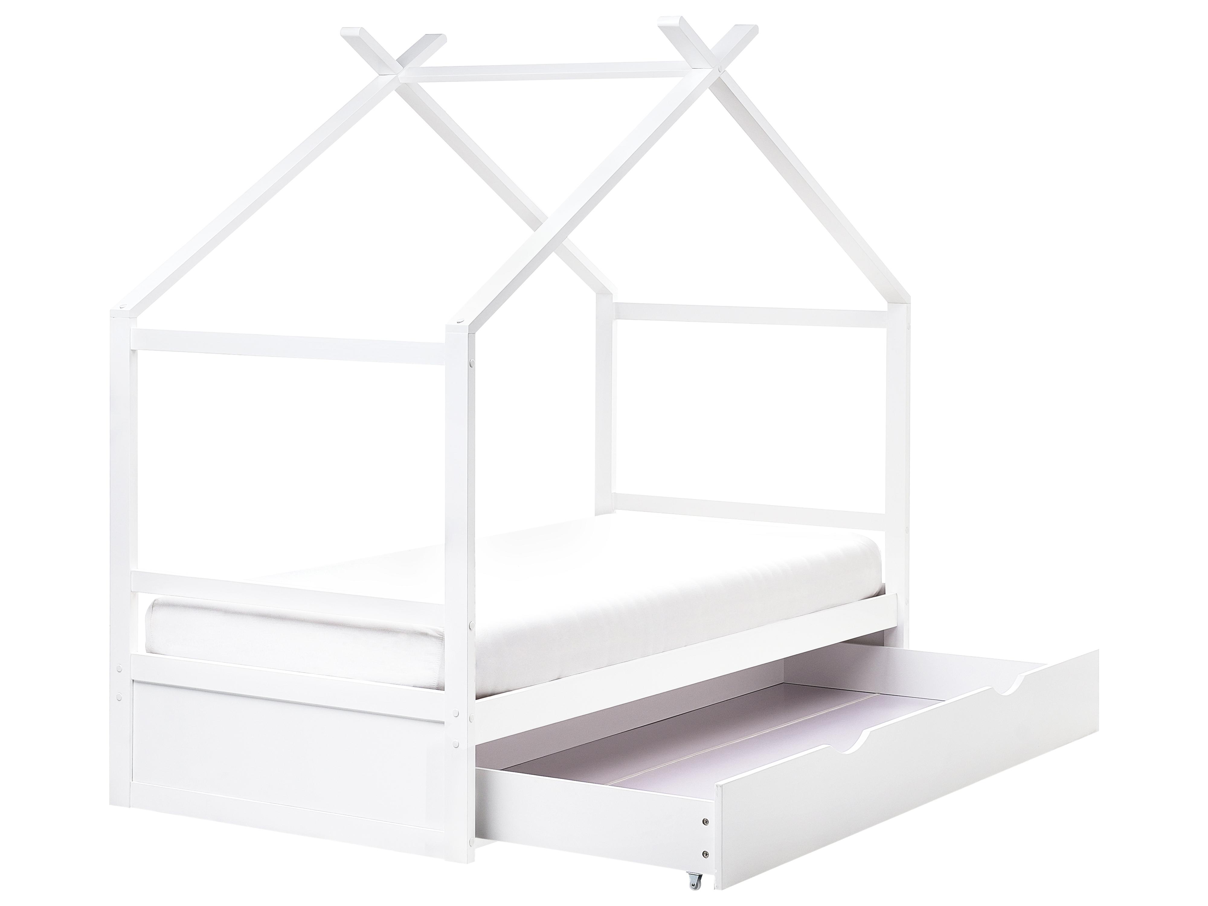 Kinderbed Huis Dennenhout ORGEVAL 90 x 200 cm met opbergruimte Wit