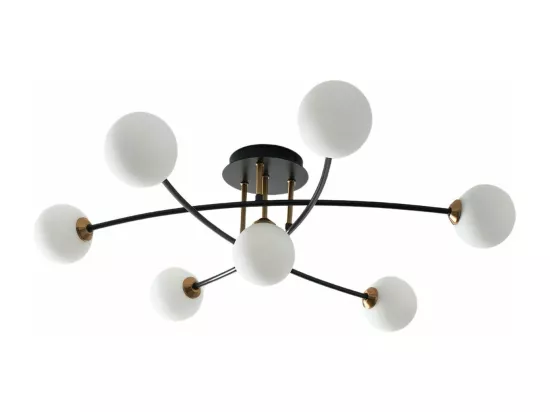Plafonnier tendance métal noir et verre blanc - Estrela