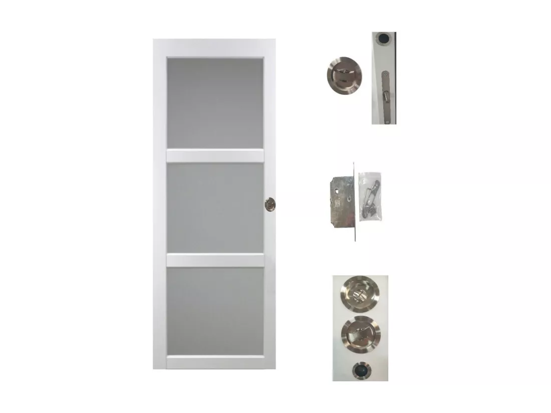 Porte Coulissante Kenya Blanc Vitrée H204 X L73 + Serrure à Condamnation Gd Menuiseries