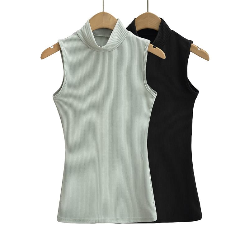 Larlige - Mouwloze top met col en effen kleur