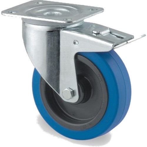 TENTE 3477 UFR 125 P62 blauw zwenkwiel met rem 125 mm