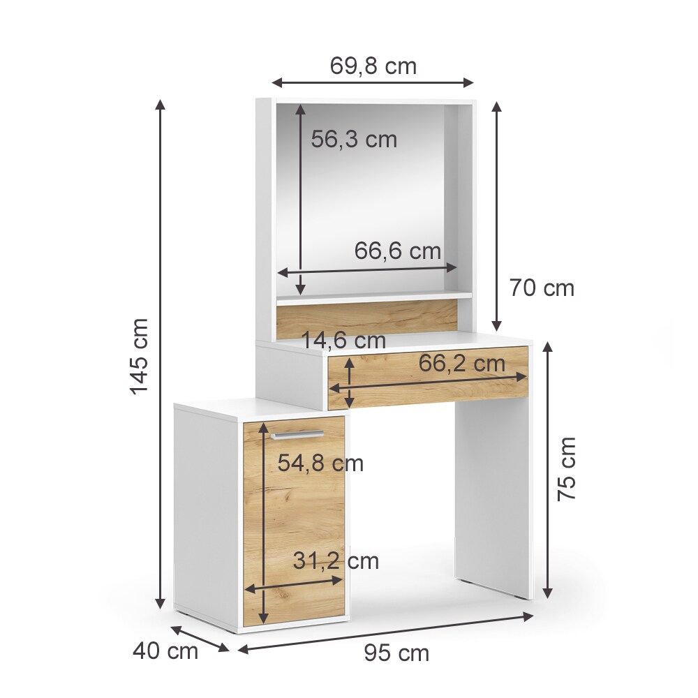 Vicco Schminktisch Altea mit Spiegel 95 x 145 cm Weiß-Eiche Frisiertisch modern