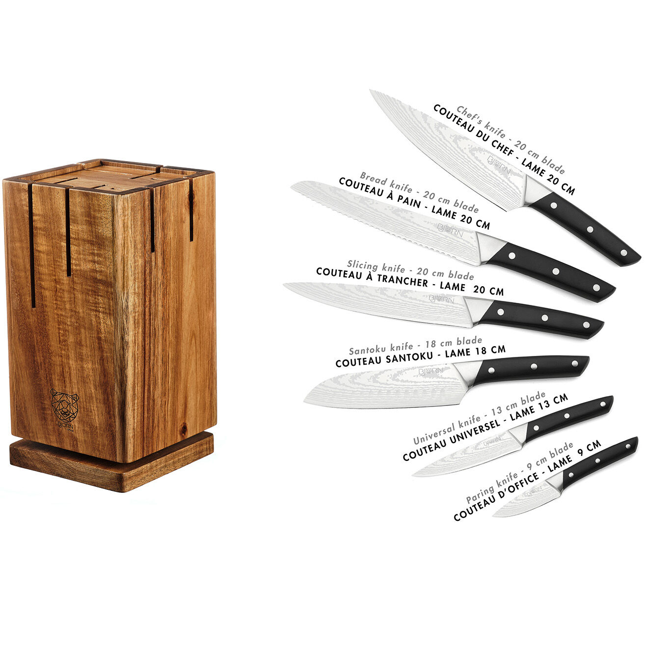 Bjorn Bloc avec couteaux de cuisine Erling Skagen - 7 pièces