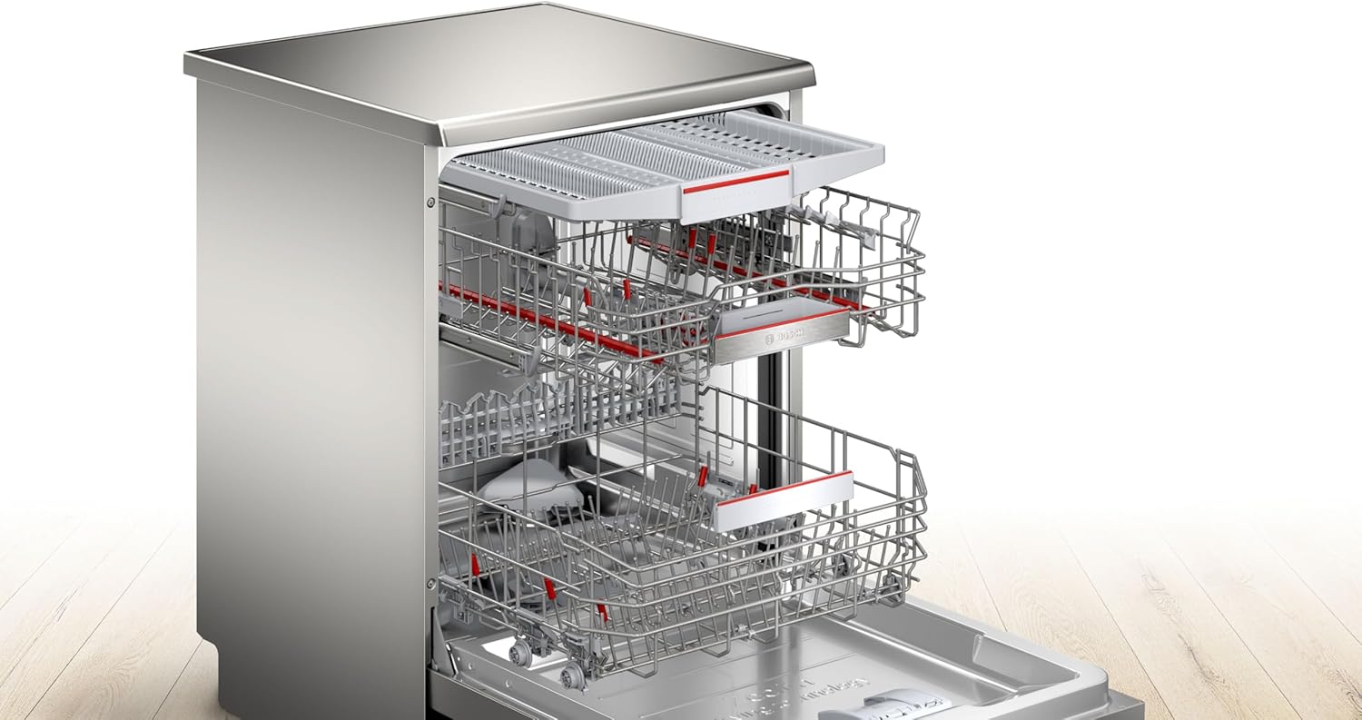 BOSCH SMS6ZCI16E Stand-Geschirrspüler Serie 6, Freistehende Spülmaschine mit Besteckschublade, 60 cm, Home Connect, Intelligent Programm, RackMatic, Silence Programm, Silver Inox