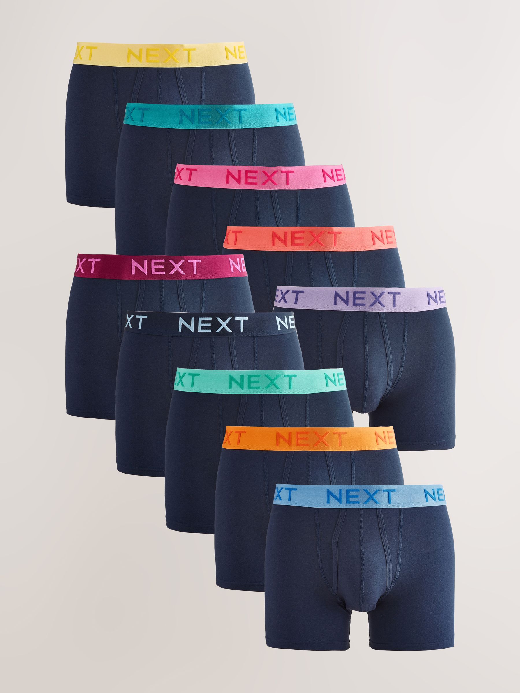 Marineblauwe felgekleurde tailleband met contrast - Standaard - 10 Boxershorts zonder plooi